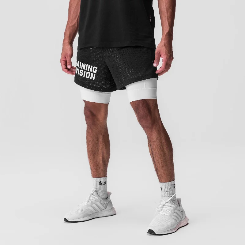 0848. SilverPlus™ Mesh 5"" Liner Short - Black/White ""Training Division""