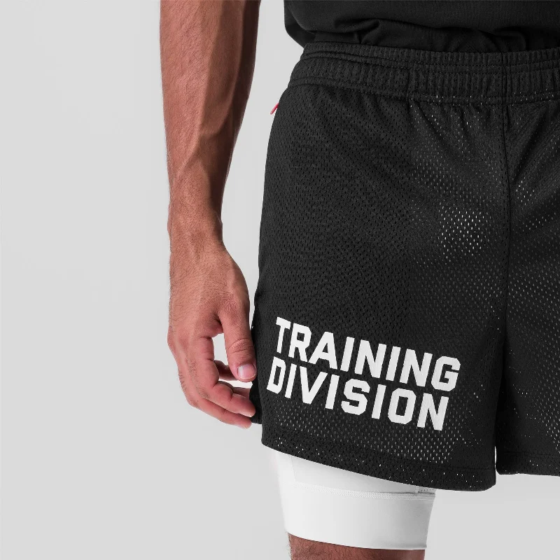 0848. SilverPlus™ Mesh 5"" Liner Short - Black/White ""Training Division""