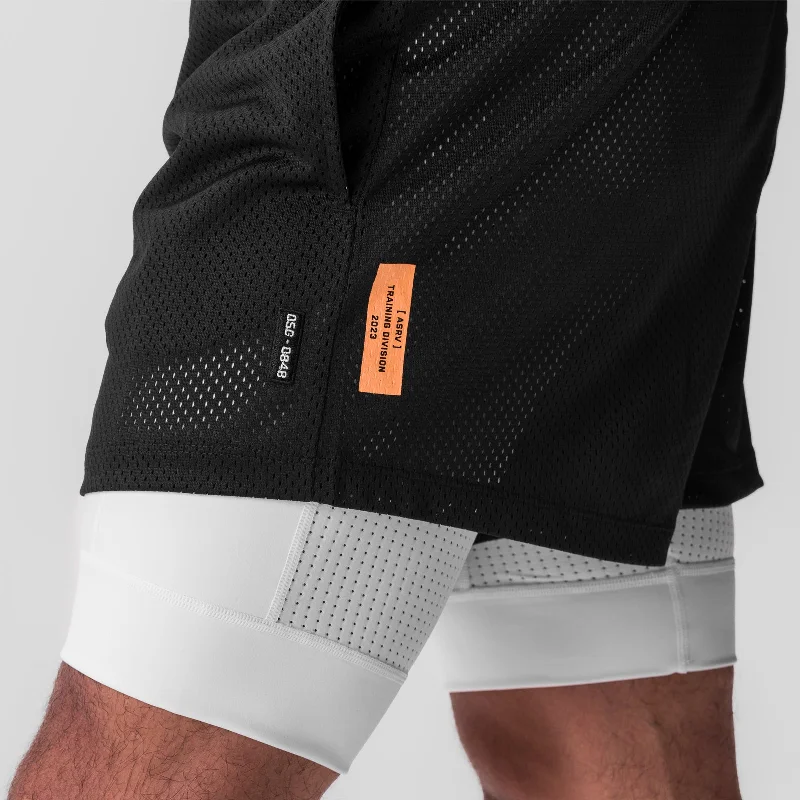 0848. SilverPlus™ Mesh 5"" Liner Short - Black/White ""Training Division""