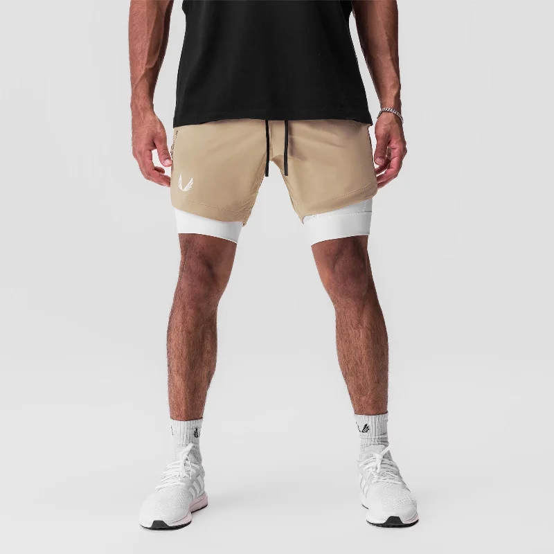 0866. Tetra-Lite™ 7"" Liner Short - Khaki/ White / White ""Wings""