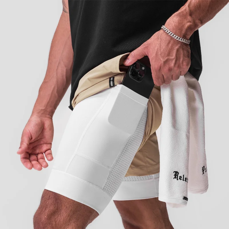 0866. Tetra-Lite™ 7"" Liner Short - Khaki/ White / White ""Wings""