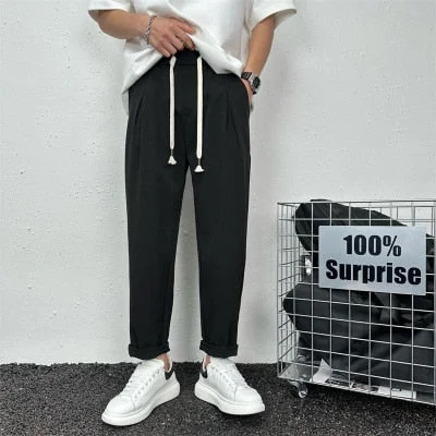 Bonsir Summer New Men's Thin Baggy Casual Pants Korean Fashion Elastic Waist Straight Tapered Pants Male Brand Trousers