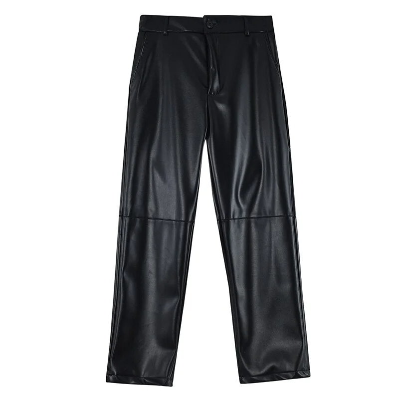 Bonsir Casual PU Leather Straight Trousers for Men Korean Streetwear Vintage Fashion Motorcycle Pants Male Niche Leather Pants