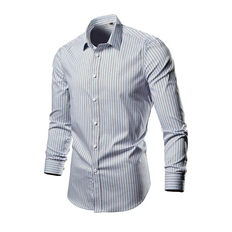 BONSIR  -  Men's Spring/Summer Business Dress Large Striped Long Sleeve Shirt Printed Casual Men's Long Sleeve Shirt