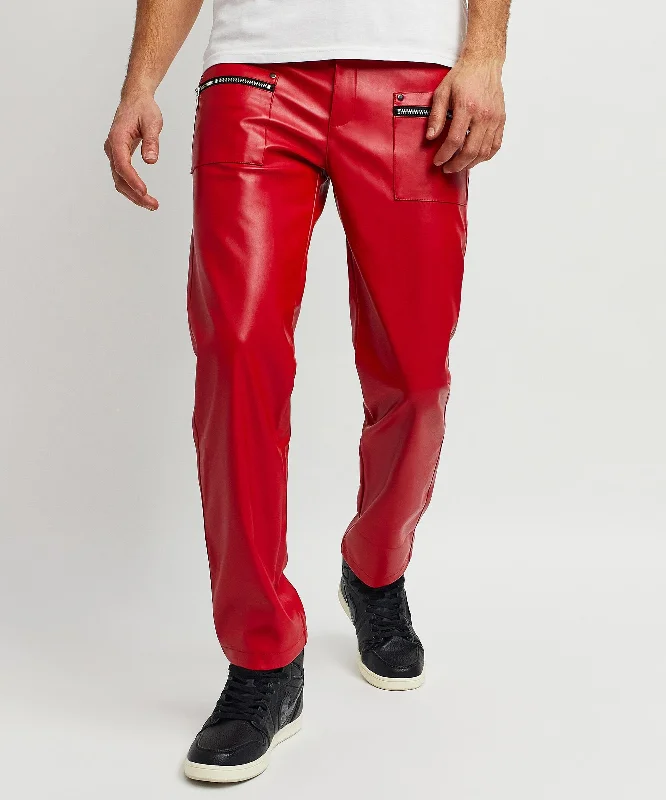 Dante Faux Leather Zip Pocket Pants - Red