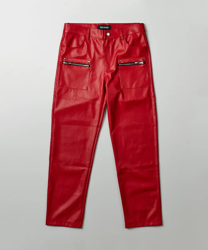 Dante Faux Leather Zip Pocket Pants - Red