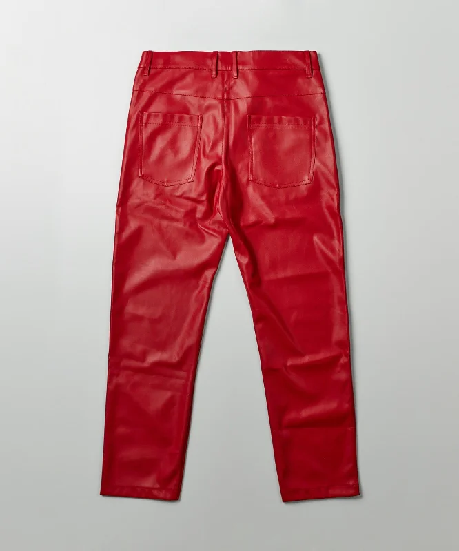 Dante Faux Leather Zip Pocket Pants - Red