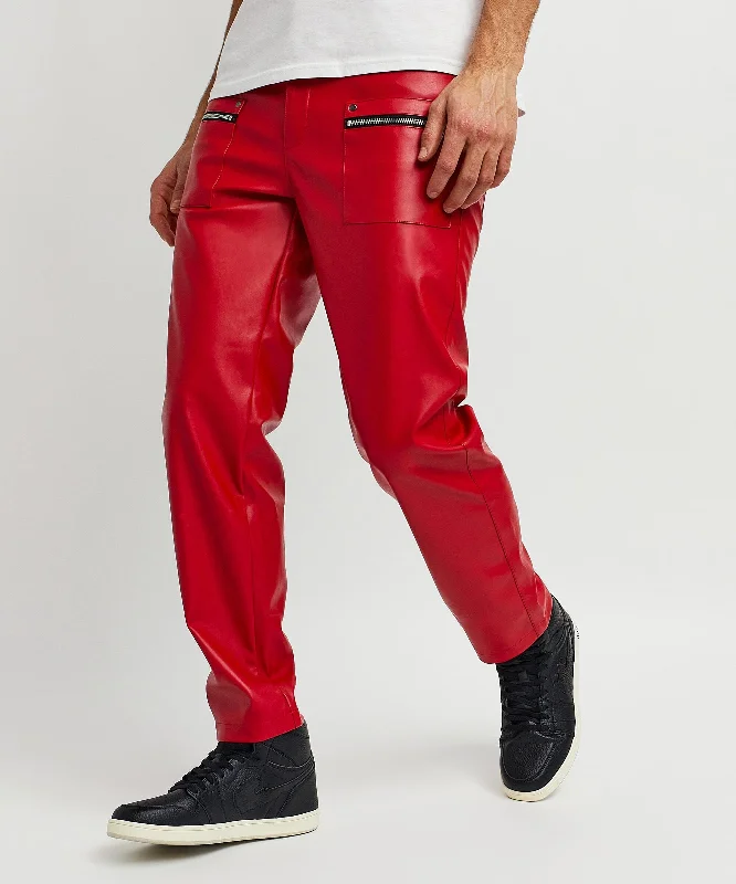 Dante Faux Leather Zip Pocket Pants - Red