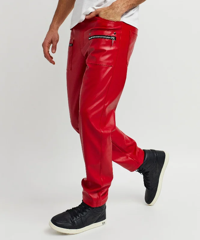 Dante Faux Leather Zip Pocket Pants - Red