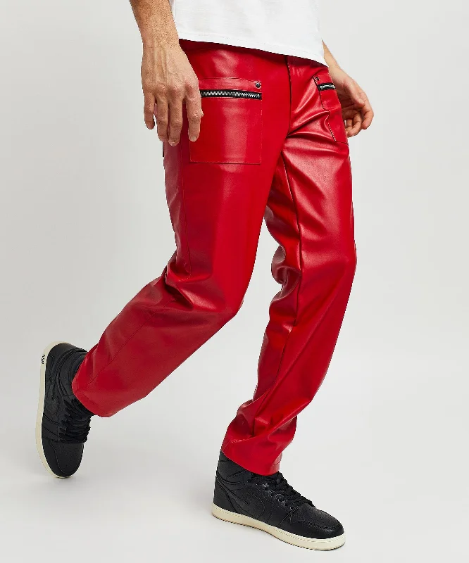 Dante Faux Leather Zip Pocket Pants - Red