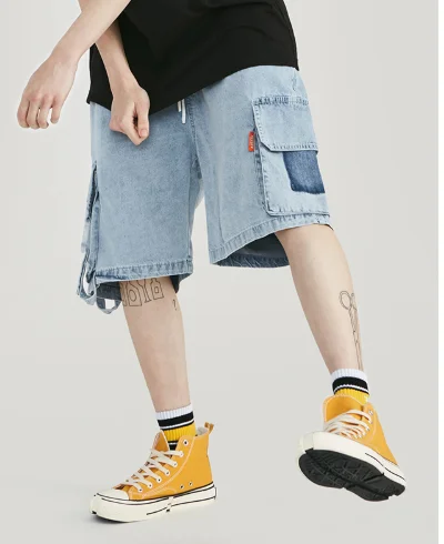 Men's Buckle Ribbon Denim Shorts