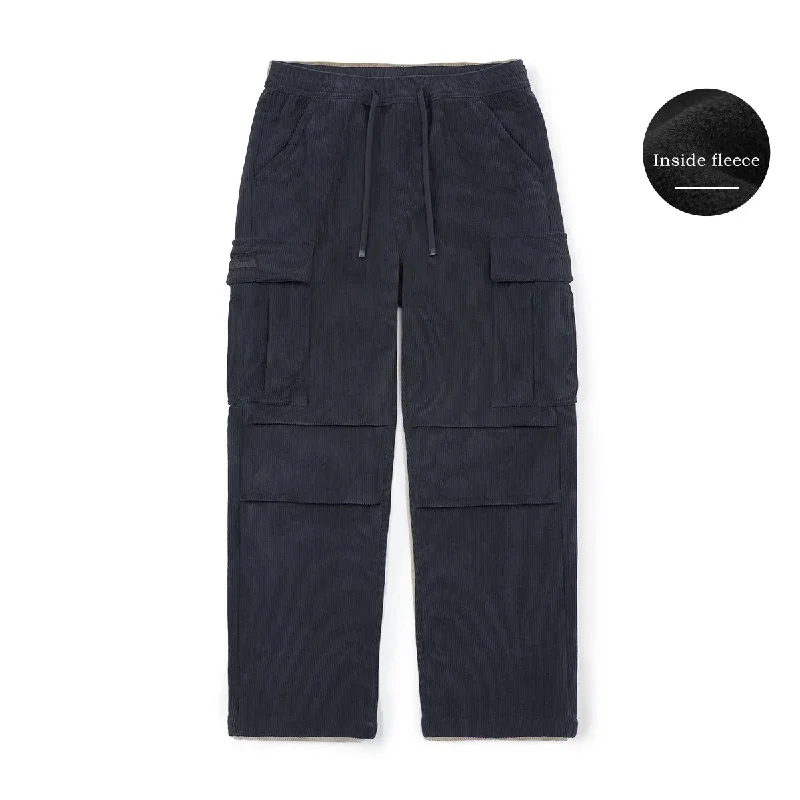 Oversize Warm Fleece Liner Corduroy Cargo Pants - Plus Size Trousers