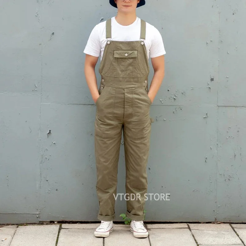 Retro HBT Workwear Overalls Heavyweight Double Front Knee Suspenders Pants