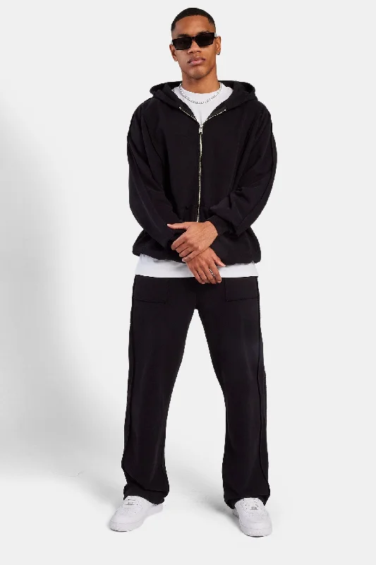 Exposed Seam Straight Leg Jogger - Black