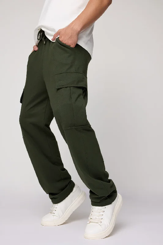 Men's Relaxed Green Knit Cargo Joggers