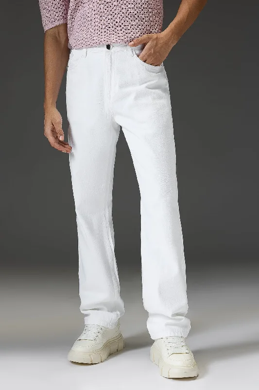 Men's White Straight Tapered Jeans