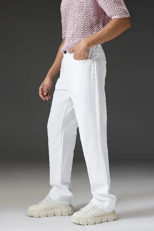 Men's White Straight Tapered Jeans