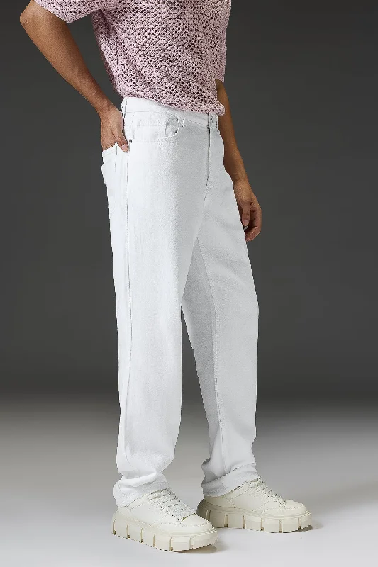 Men's White Straight Tapered Jeans