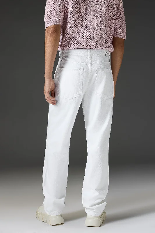 Men's White Straight Tapered Jeans