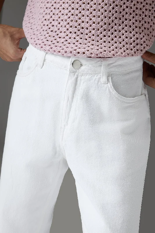 Men's White Straight Tapered Jeans