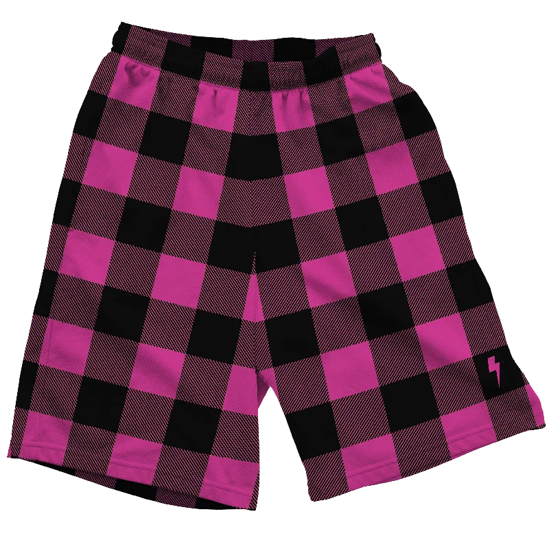 Neon Pink & Black Plaid Shorts