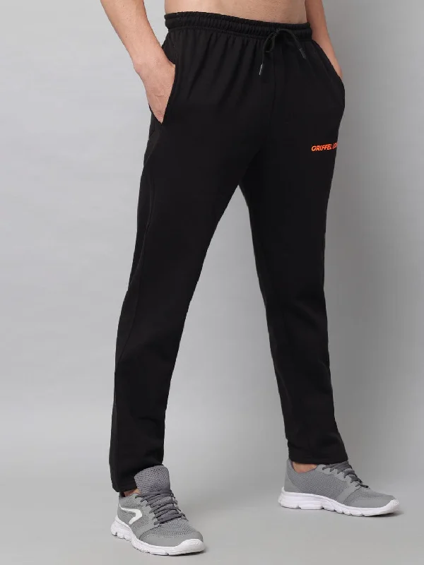 GRIFFEL Men Fleece Basic Solid Front Logo Black Trackpants