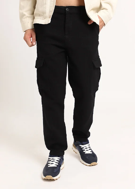 Jet Black Linen Cargo Pants