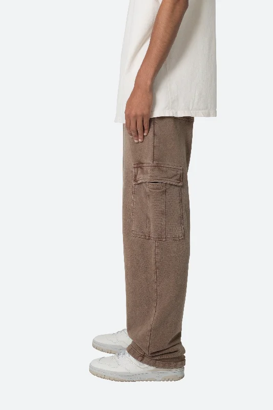 Washed Cargo Sweatpants - Brown