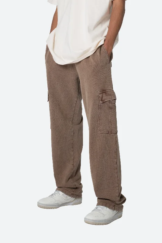 Washed Cargo Sweatpants - Brown