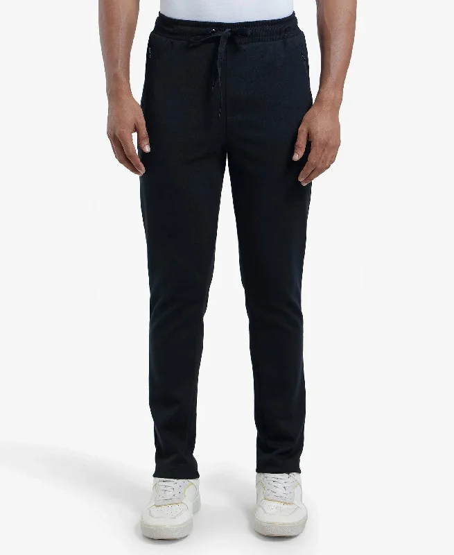 Super Combed Cotton Rich Pique Slim Fit Trackpant with Side Zipper Pockets - Black