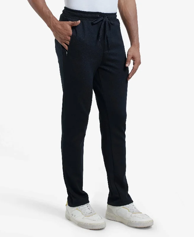 Super Combed Cotton Rich Pique Slim Fit Trackpant with Side Zipper Pockets - Black