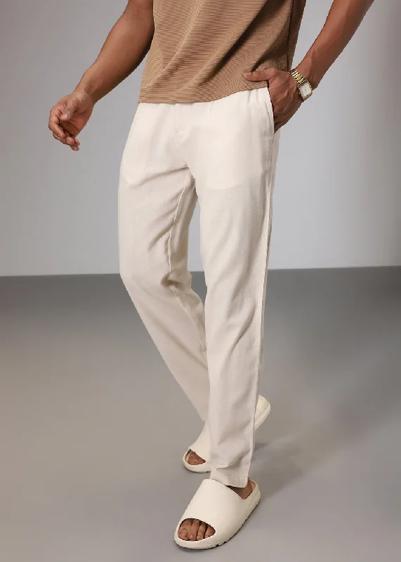 Taupe Cream Comfort Fit Linen Pant