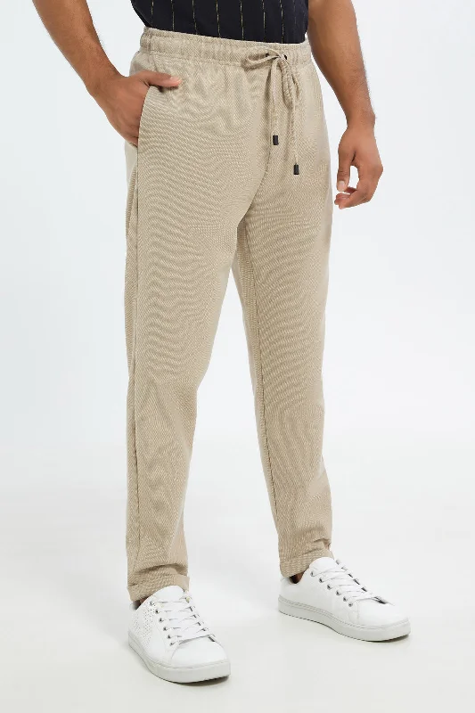 Men Beige Pull-On Trousers