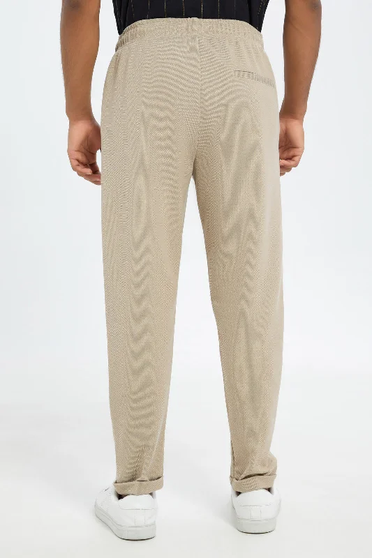 Men Beige Pull-On Trousers