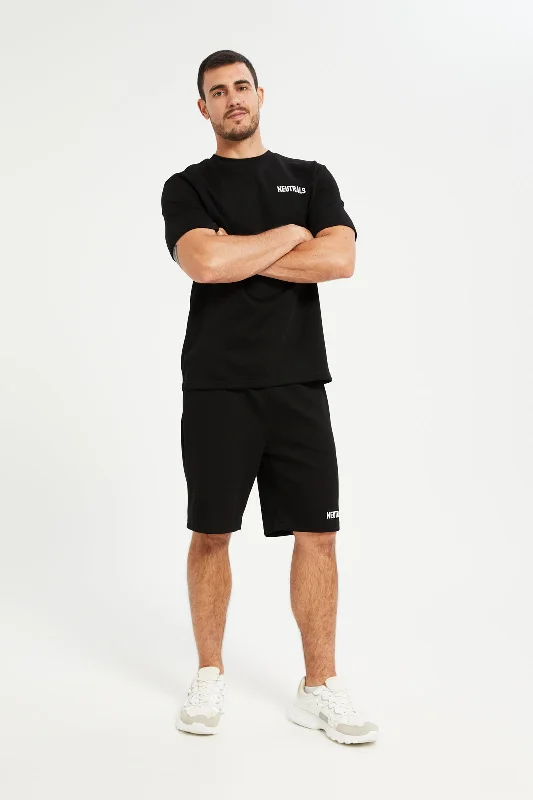 Men Black Elasticated Waist Band Active Shorts