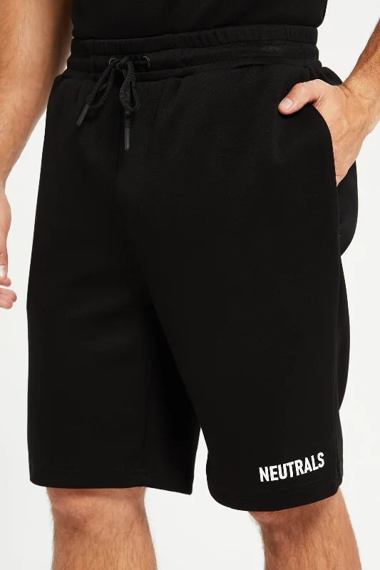 Men Black Elasticated Waist Band Active Shorts