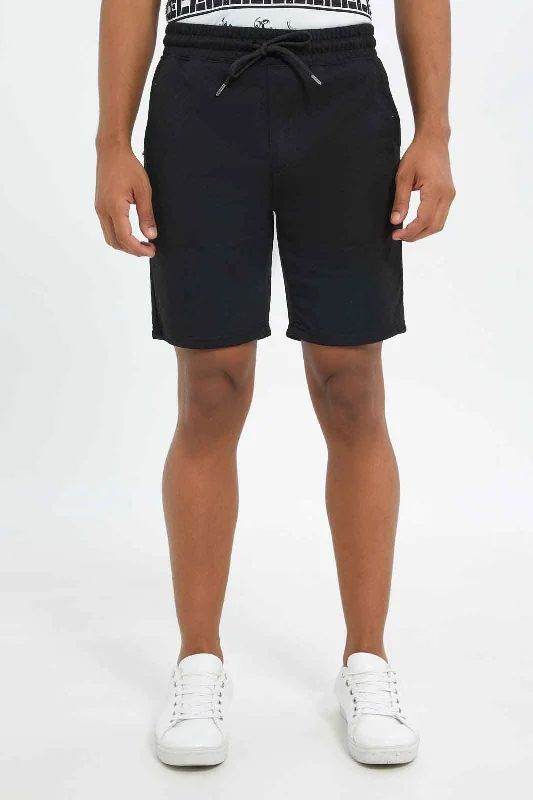 Men Black Quilted Shorts