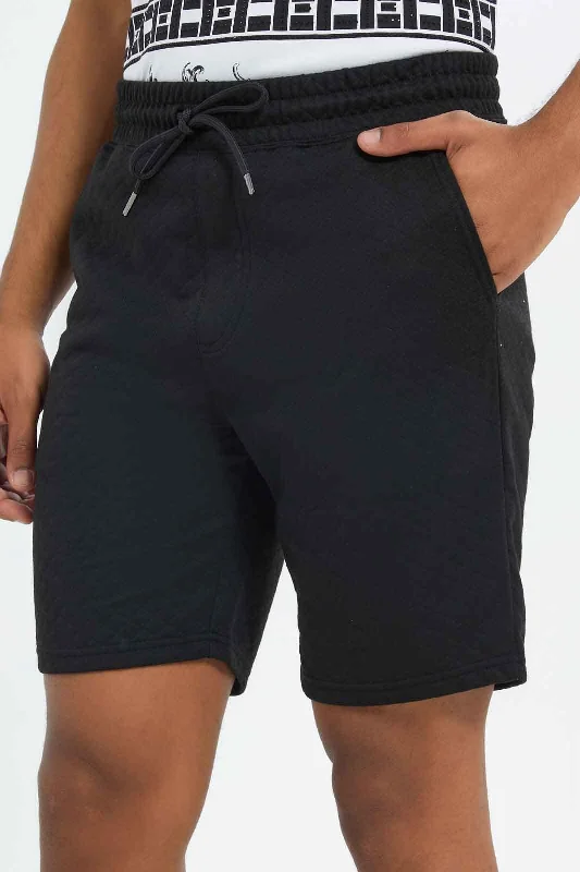 Men Black Quilted Shorts