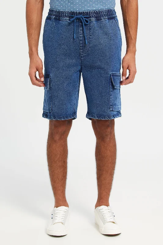 Men Blue Denim Cargo Shorts