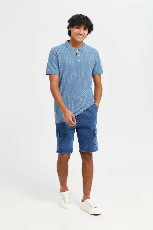 Men Blue Denim Cargo Shorts