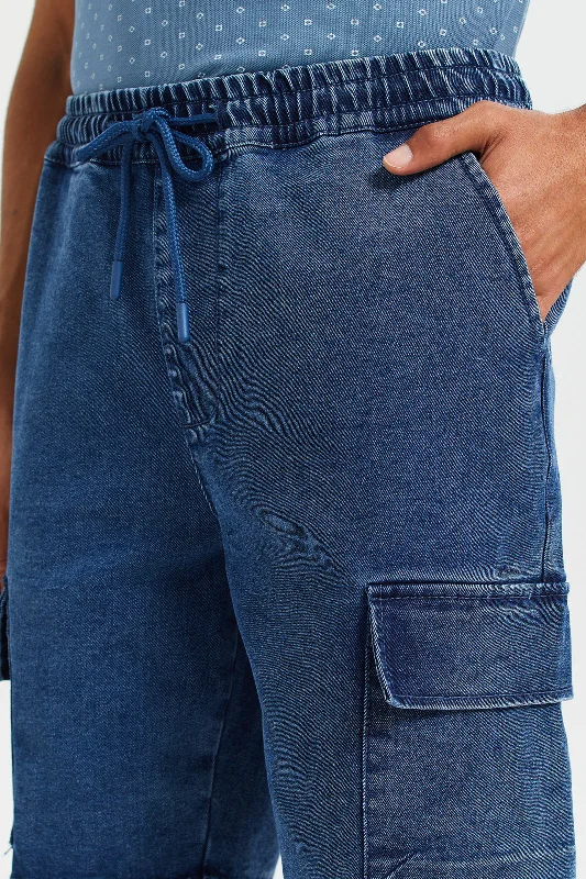 Men Blue Denim Cargo Shorts