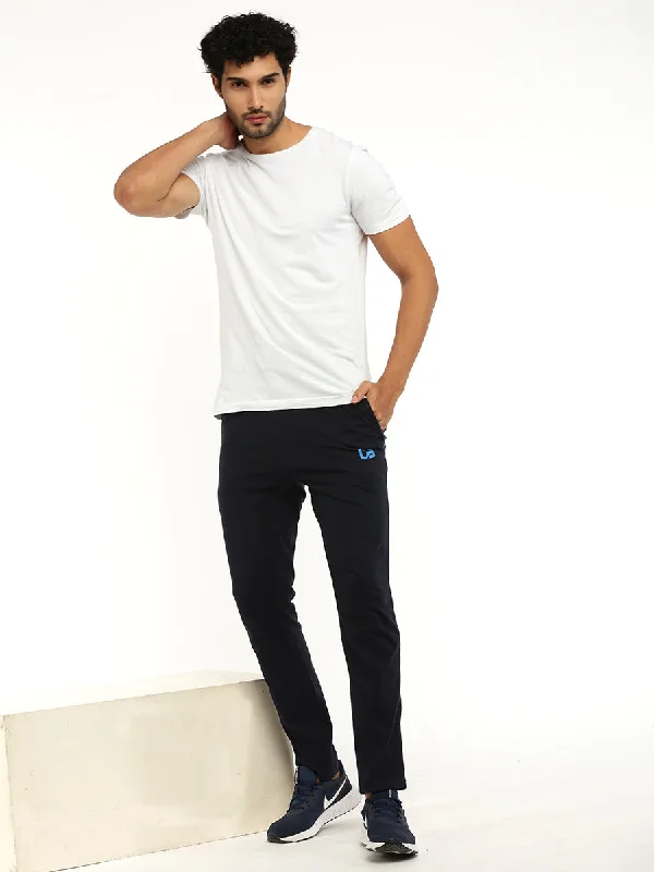 Combed Cotton Navy Regular Fit Track pants with Pockets