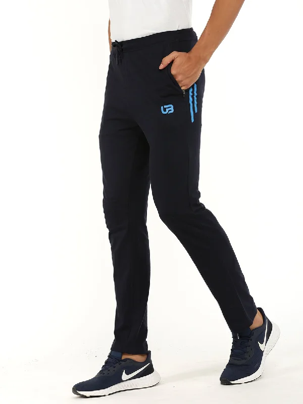 Combed Cotton Navy Regular Fit Track pants with Pockets