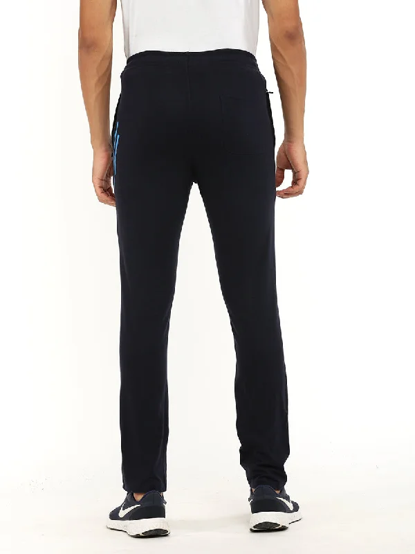 Combed Cotton Navy Regular Fit Track pants with Pockets