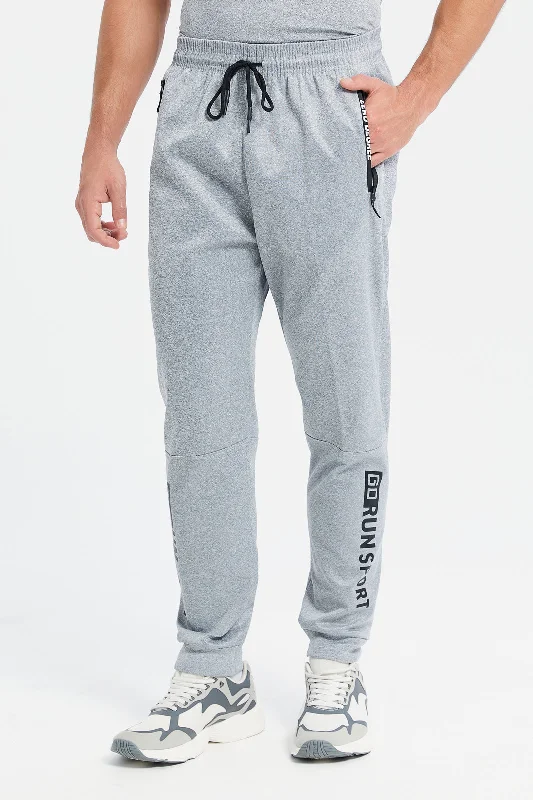 Men Grey Side Print Active Pants