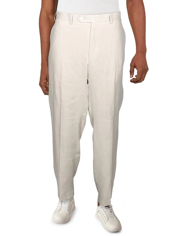 Mens Linen Flat Front Dress Pants