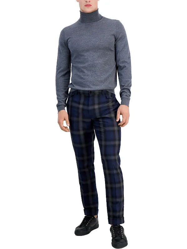 Mens Plaid Polyester Dress Pants