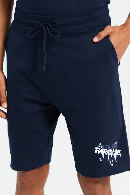 Men Navy Graphic Lounge Shorts