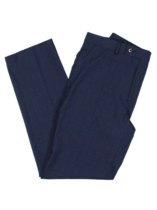 Norton Mens Classic Fit Plaid Dress Pants