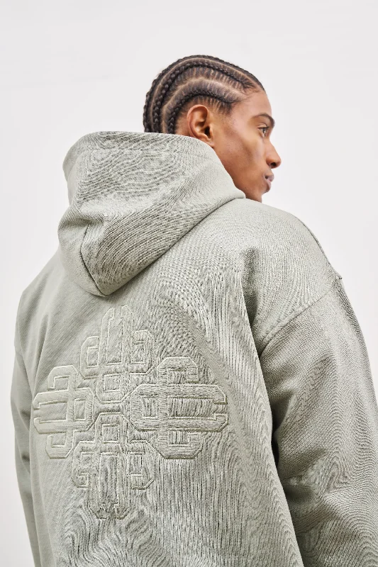 OUTLINE EMBROIDERED EMBLEM HOODIE - KHAKI